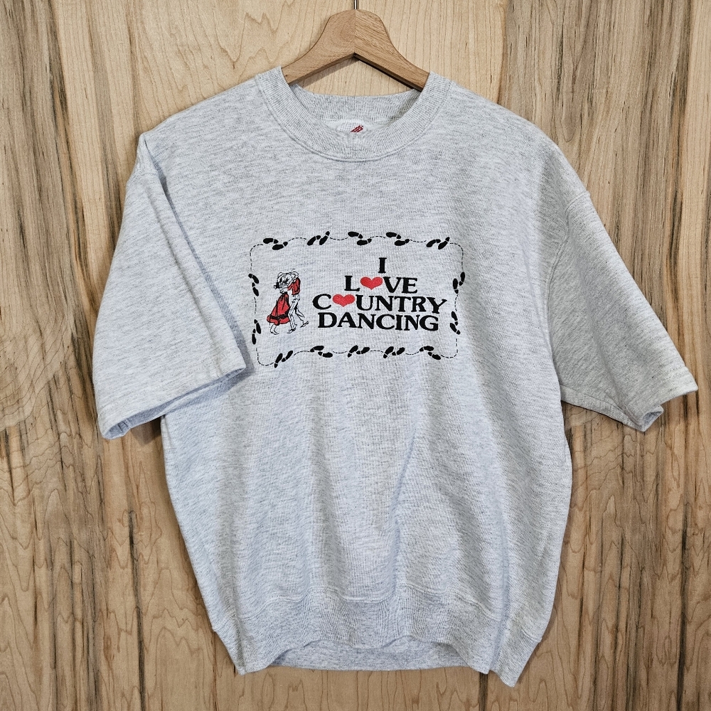 Jerzees Vintage 80s I Love Country Dancing Short Sleeve Sweatshirt Wmns Sz Lg